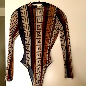 Geometric / Abstract Print Bodysuit, Sheer